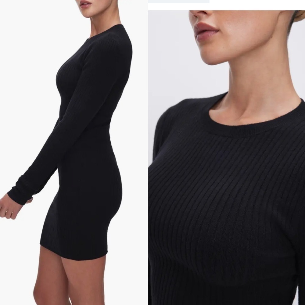 NEW Good American Cozy Rib Long Sleeve Minidress Black Small - Picture 5 of 11